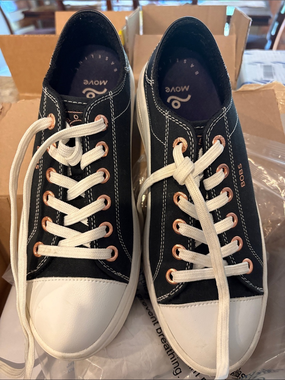 Skechers Black Canvas Sneakers with White Toe and Rose Gold Eyelets